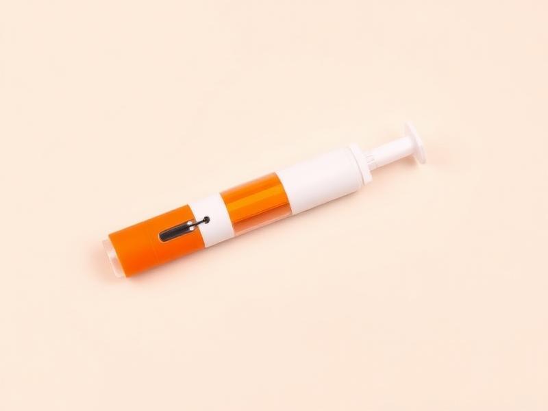 Epinephrine auto-injector device on a warm off-white background